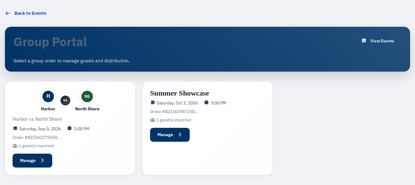 Group Portal list with a Manage button