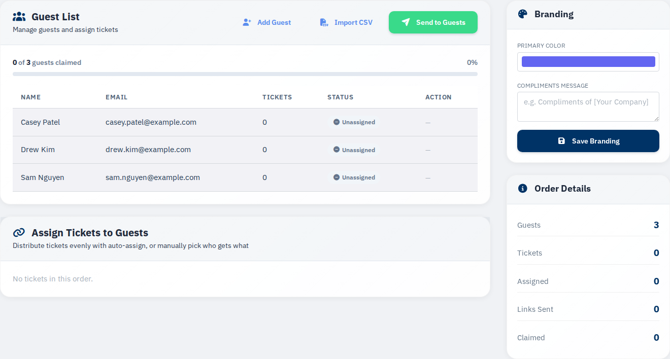 Group order management with guest list and workflow steps