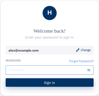 Password step of the login form