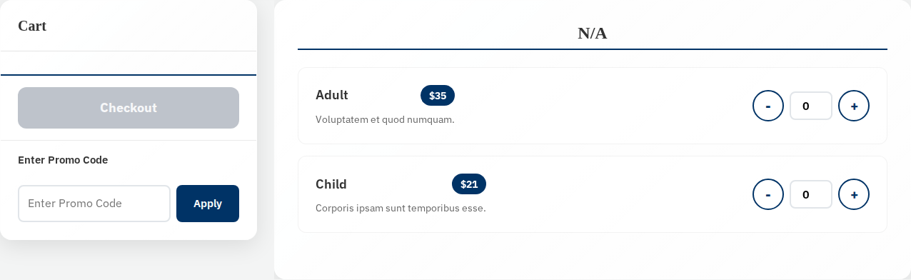 Ticket event detail page with quantity selectors
