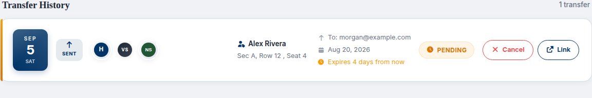 Ticket transfer history page
